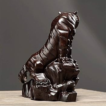 Amazon.co.jp: 黒檀の木彫りの虎の装飾品、タイ​​ガーの像の木の彫刻